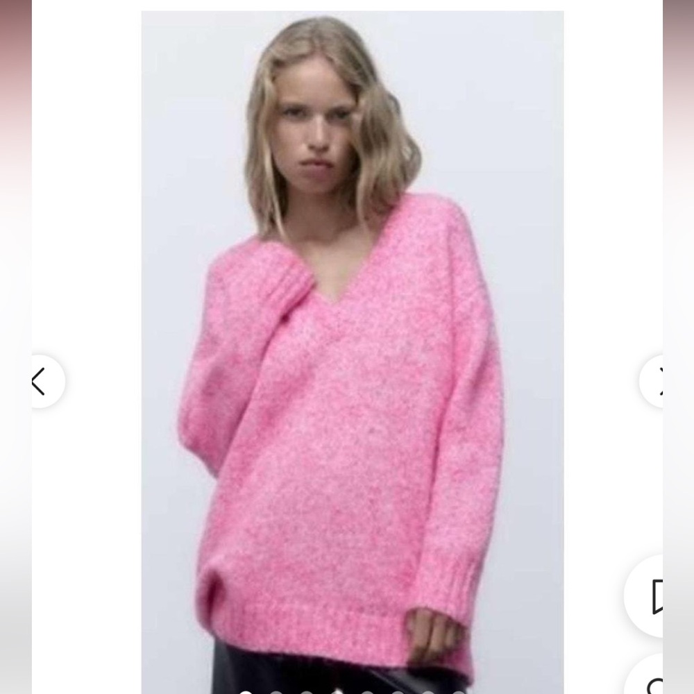 Zara Pink Marled Oversized Vneck Sweater
